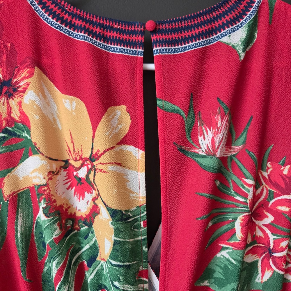 Flying Tomato Red Tropical Floral Wide Leg Jumpsuit V-Neck Boho Medium - Picture 10 of 11
